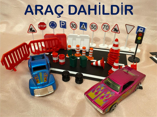 Mini Trafik Eğitim Seti Yol & Trafik Levhaları  Duba Çocuk Eğitici Set Sürpriz araba hediyeli