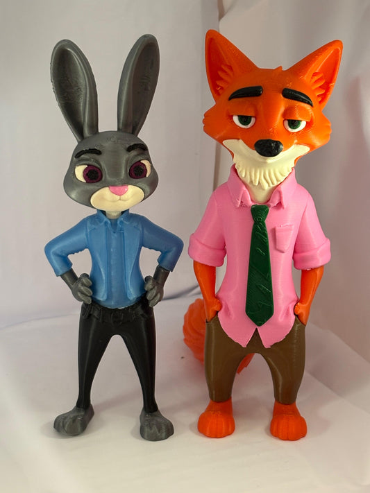 Zootopia Nick Wilde & Judy Hopps 3D Baskı Dekoratif Figür Seti – El Yapımı Koleksiyon