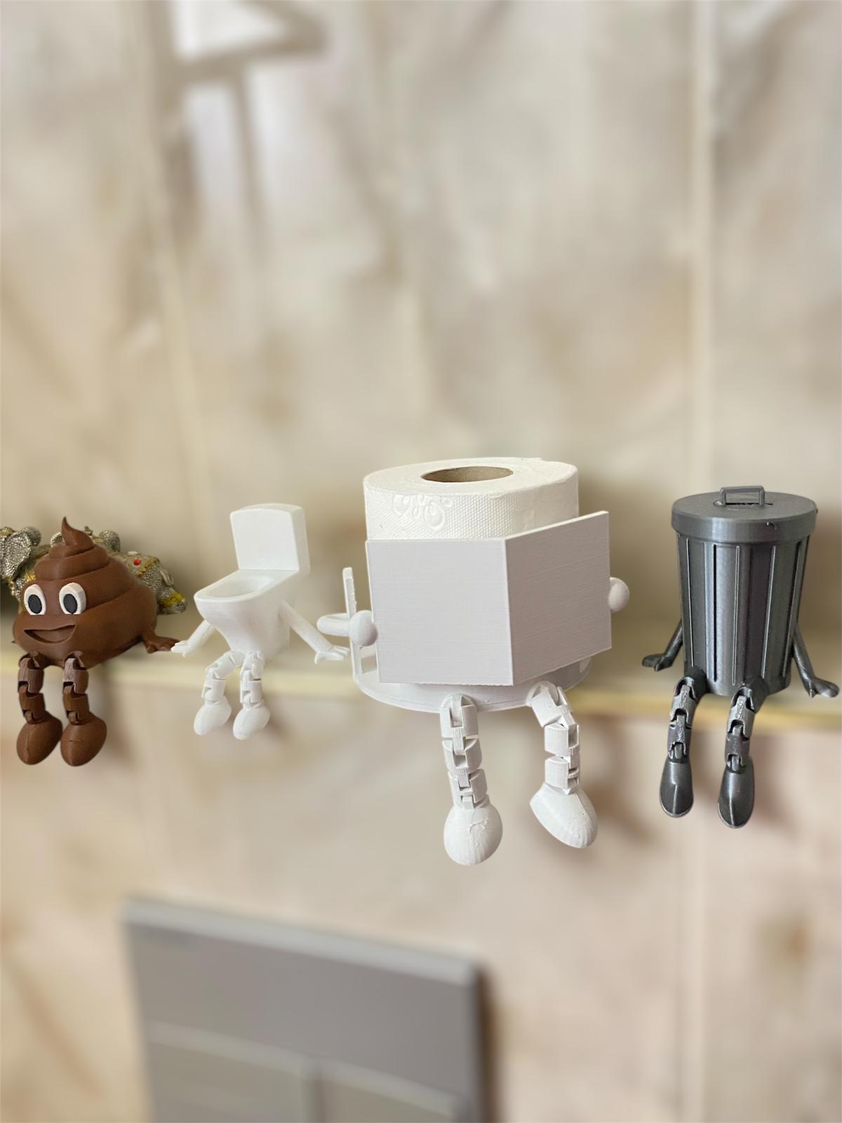 4 lü Tuvalet Banyo Köşesi Seti Kitap Okuyan Peçetelik Çöp Kovası Kaka Klozet