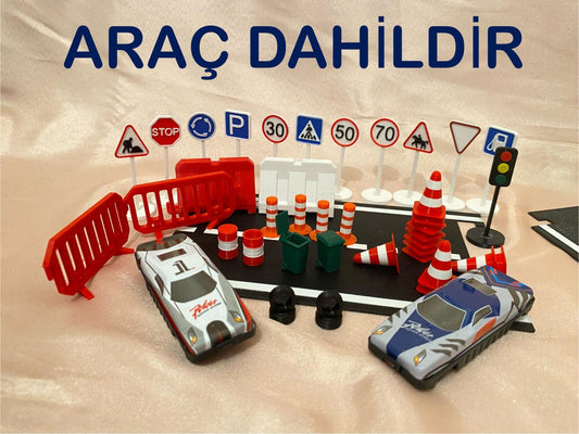 Mini Trafik Eğitim Seti Yol & Trafik Levhaları  Dubalar Çocuk Eğitici Set Sürpriz araba hediyeli